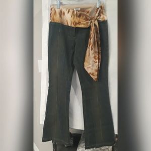 Cache Flair-bottom blue jeans silk sash Sz 4